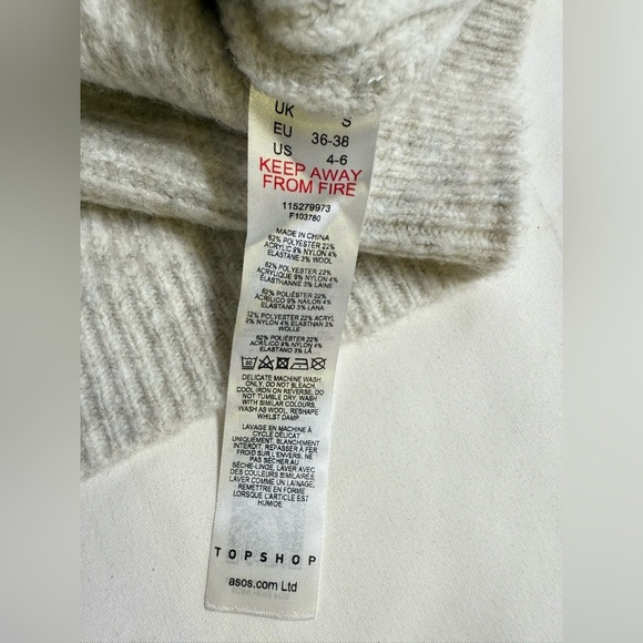 TOPSHOP Cream mixed stitch balloon sleeve crop sweater size S - Picture 12 of 14